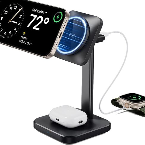 قاعدة شحن ESR 2 في 1 لأجهزة Apple، حامل شاحن MagSafe لأجهزة iPhone [معتمد]، محطة شحن Magsafe لأجهزة متعددة iPhone 15/14/13/12، وساعة Apple، وAirPods، أسود in Saudi Arabia