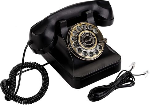 Yopay هاتف أرضي دوار كلاسيكي، هواتف منزلية عتيقة مع وظيفة ميكانيكية ومكبر صوت للمنزل والمكتب والفندق والبار، أسود قديم in Kuwait
