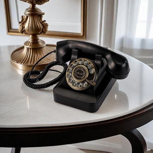 Yopay هاتف أرضي دوار كلاسيكي، هواتف منزلية عتيقة مع وظيفة ميكانيكية ومكبر صوت للمنزل والمكتب والفندق والبار، أسود قديم in Kuwait