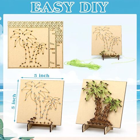 Janlaugh Set of 4 Summer String Art Kit Palm Trees Cactus Sunflowers Pineapple String Art Craft Wood Box Sign Make Your Own String Art Board with Stand Pins and Yarn DIY Activity Kits for Adults Kids in Saudi Arabia