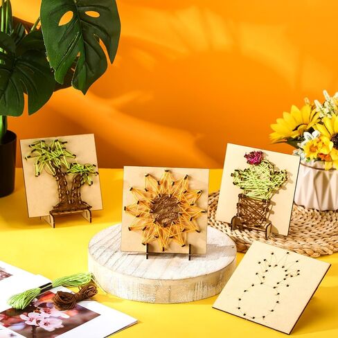 Janlaugh Set of 4 Summer String Art Kit Palm Trees Cactus Sunflowers Pineapple String Art Craft Wood Box Sign Make Your Own String Art Board with Stand Pins and Yarn DIY Activity Kits for Adults Kids in Saudi Arabia