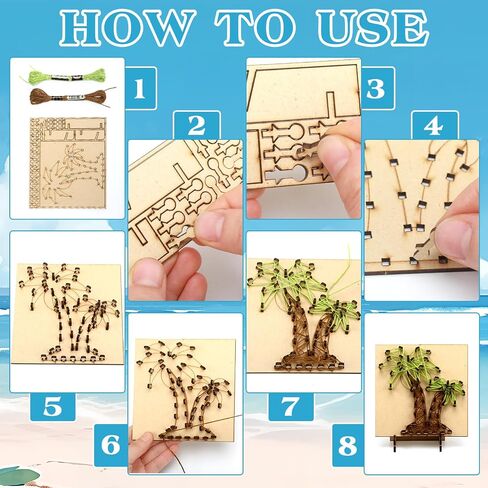 Janlaugh Set of 4 Summer String Art Kit Palm Trees Cactus Sunflowers Pineapple String Art Craft Wood Box Sign Make Your Own String Art Board with Stand Pins and Yarn DIY Activity Kits for Adults Kids in Saudi Arabia