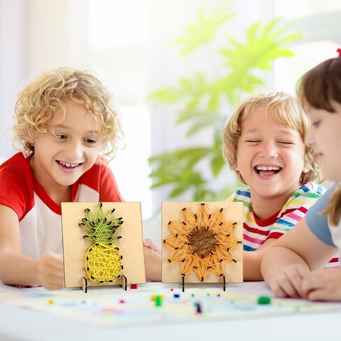 Janlaugh Set of 4 Summer String Art Kit Palm Trees Cactus Sunflowers Pineapple String Art Craft Wood Box Sign Make Your Own String Art Board with Stand Pins and Yarn DIY Activity Kits for Adults Kids in Saudi Arabia