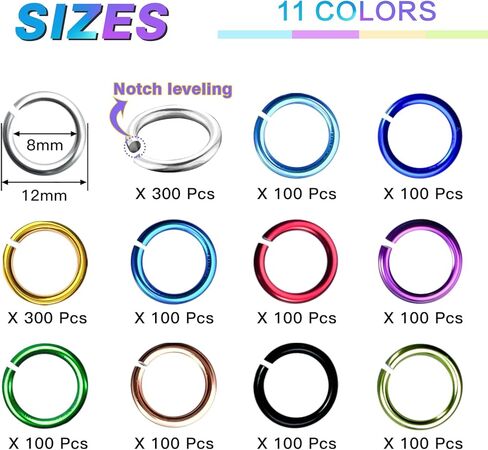 Hobbyworker 1400 Pieces 12mm Jump Rings, Jumping Ring for Jewelry Making, Open Jumping Ring for Chain Mail Jewelry Making (8mm Inner Diameter) in Kuwait