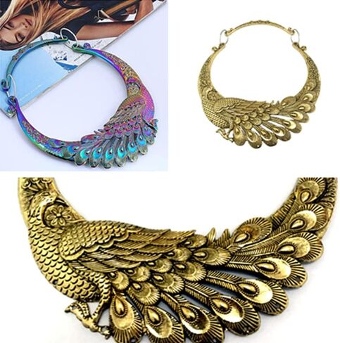 خمر العرقية منحوتة الطاووس قلادة مكتنزة طوق المختنق قلادة المجوهرات للنساء (الذهب) in Kuwait