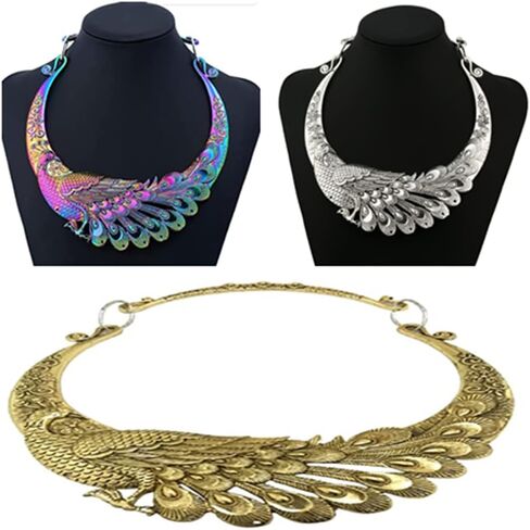 خمر العرقية منحوتة الطاووس قلادة مكتنزة طوق المختنق قلادة المجوهرات للنساء (الذهب) in Kuwait