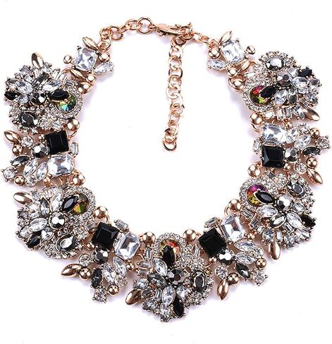 كريستال حجر الراين بيان قلادة-خمر سلسلة مكتنزة المختنق طوق مريلة بيان قلادة الأزياء والمجوهرات القلائد للنساء in Kuwait