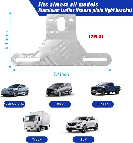 Aluminum License Plate Light Bracket, Auto License Plate Holder Bracket with Light Mount, Universal Vehicle Accessories for Mounting Bracket Trailers, Trucks, Cars (1 PC, Silver) in Saudi Arabia