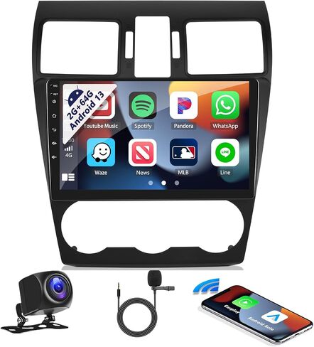 SIXWIN 2G+64G Andorid 13 ستيريو سيارة لسوبارو فورستر 2013 2014 Navi مع Carplay Android Auto Mirror Link 9 بوصة تعمل باللمس راديو السيارة بلوتوث FM GPS ملاحة WiFi HiFi كاميرا احتياطية MIC in Saudi Arabia
