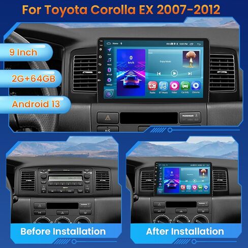 2+64GB 9 Inch Touchscreen Stereo Kit for Toyota Corolla EX 2005-2012 Android 13 Car Radio with Wireless CarPlay Android Auto FM/RDS GPS Bluetooth WiFi USB MIC SWC Canbus RCA+AHD Backup Camera in Saudi Arabia