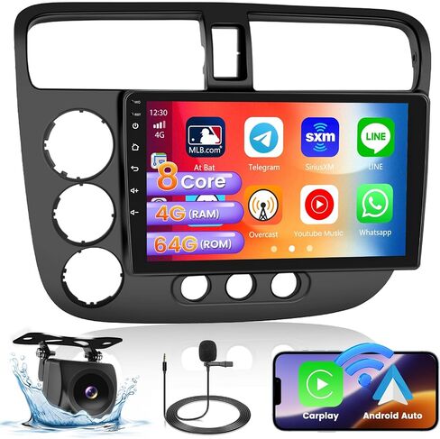 لسيارة Honda Civic 2001-2005 Android 13 Car StereoWireless Apple Carplay، 8 Core 4+64GB 9 بوصة IPS تعمل باللمس Android Auto Radio مع 59 سمة تخصيص التطبيقات ودعم نظام تحديد المواقع العالمي (GPS) in Kuwait