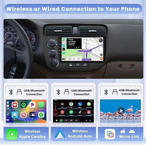 لسيارة Honda Civic 2001-2005 Android 13 Car StereoWireless Apple Carplay، 8 Core 4+64GB 9 بوصة IPS تعمل باللمس Android Auto Radio مع 59 سمة تخصيص التطبيقات ودعم نظام تحديد المواقع العالمي (GPS) in Kuwait