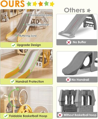 5 in 1 Toddler Slide, Slide for Toddlers Age 1-3 with Basketball Hoop and Ball, Slide for Kids, Indoor Outdoor Backyard Playground Cute Duck Theme Baby Slide Toy in Saudi Arabia