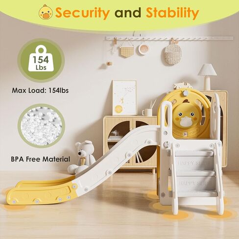 5 in 1 Toddler Slide, Slide for Toddlers Age 1-3 with Basketball Hoop and Ball, Slide for Kids, Indoor Outdoor Backyard Playground Cute Duck Theme Baby Slide Toy in Saudi Arabia