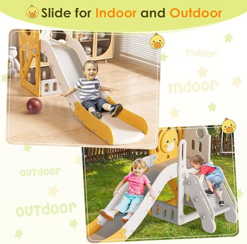 5 in 1 Toddler Slide, Slide for Toddlers Age 1-3 with Basketball Hoop and Ball, Slide for Kids, Indoor Outdoor Backyard Playground Cute Duck Theme Baby Slide Toy in Saudi Arabia