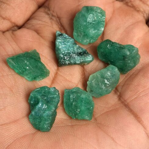 REAL-GEMS أحجار كريمة خشنة من الزمرد الأخضر 68.50 قيراط أحجار زمرد خشنة، أحجار كريمة فضفاضة، مجموعة من 7 قطع من أحجار كريمة خشنة خام in Saudi Arabia