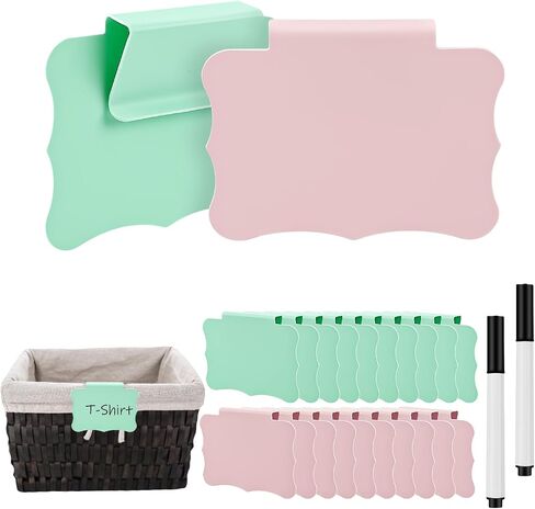 20pcs Basket Labels Clip, Plastic Basket Labels Clip on with 2pcs Writing Tool Storage Bin Labels Clip on Basket Label Holder for Storage Bins Box Organization in Saudi Arabia