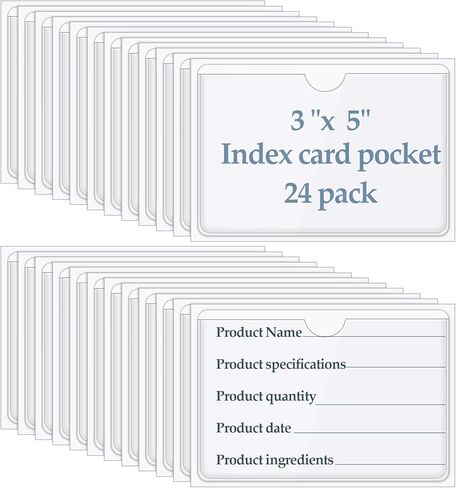 24 حزمة من جيوب بطاقات الفهرسة ذاتية اللصق مقاس 3 × 5 بوصات حاملات ملصقات بلاستيكية شفافة مع فتحة علوية للتحميل وصناديق التخزين والمكتبة والخزانة in Kuwait