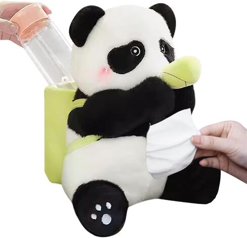 OLizee® 2 in 1 Plush Car Tissue Holder and Trash Can Cute Car Tissue Box Cartoon Car Trash Bin Car Tissue Dispenser Animal Car Waste Container for Car Interior Decor Panda in Kuwait
