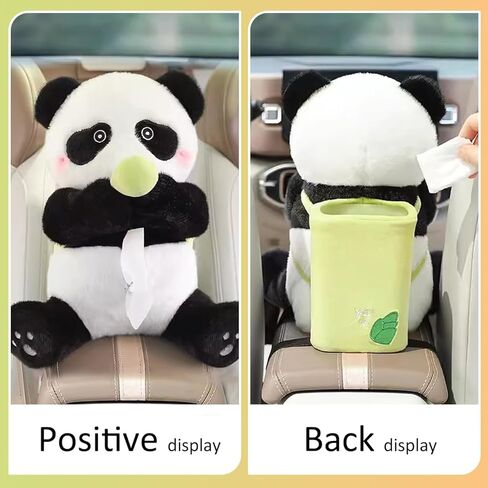 OLizee® 2 in 1 Plush Car Tissue Holder and Trash Can Cute Car Tissue Box Cartoon Car Trash Bin Car Tissue Dispenser Animal Car Waste Container for Car Interior Decor Panda in Kuwait