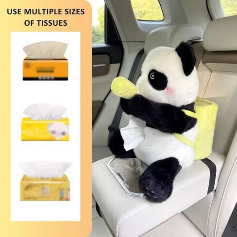 OLizee® 2 in 1 Plush Car Tissue Holder and Trash Can Cute Car Tissue Box Cartoon Car Trash Bin Car Tissue Dispenser Animal Car Waste Container for Car Interior Decor Panda in Kuwait