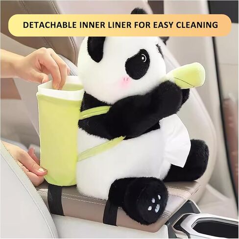 OLizee® 2 in 1 Plush Car Tissue Holder and Trash Can Cute Car Tissue Box Cartoon Car Trash Bin Car Tissue Dispenser Animal Car Waste Container for Car Interior Decor Panda in Kuwait