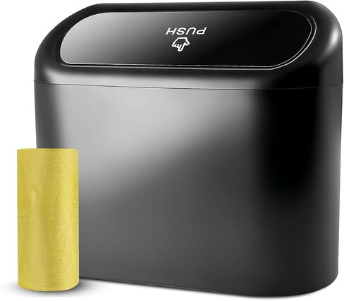 ABS Mini Car Trash Can - Waterproof Car Garbage Can with 1 Roll/30Pcs Trash Bags, Space Saving Car Trash Bin, Lightweight Trash Can for Car with Removable Hooks in Saudi Arabia