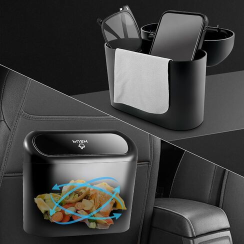 ABS Mini Car Trash Can - Waterproof Car Garbage Can with 1 Roll/30Pcs Trash Bags, Space Saving Car Trash Bin, Lightweight Trash Can for Car with Removable Hooks in Saudi Arabia