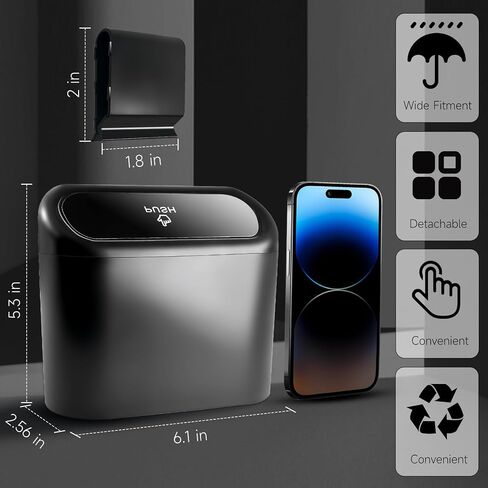 ABS Mini Car Trash Can - Waterproof Car Garbage Can with 1 Roll/30Pcs Trash Bags, Space Saving Car Trash Bin, Lightweight Trash Can for Car with Removable Hooks in Saudi Arabia
