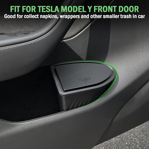 لسلة المهملات Tesla Model Y مع غطاء - سلة المهملات الأوتوماتيكية للباب الأمامي، سلة المهملات بجيب التوصيل والتشغيل المقاومة للتسرب للباب الأمامي Y 2024 2023 2022 2021 (قطعتان) in Kuwait
