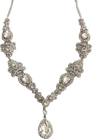 Secret for Longevity Silver Tone Statement Art Deco Clear Rhinestone Antique Style Bridal Wedding Prom Statement Necklace in Saudi Arabia