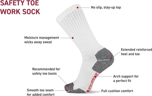 Wolverine Men's Safety Toe Work Boot Crew Socks - 2 Pairs - Durable Cushioning in Saudi Arabia
