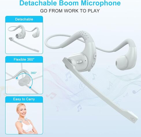 iDIGMALL Bluetooth 5.3 Headset w/Magnetic Detachable Microphone, Light Open Ear Wireless Headphone w/DSP Noise Canceling Mic for Phone PC Laptop, Comfort for Office Meeting Home Work, 12H Playtime in Saudi Arabia