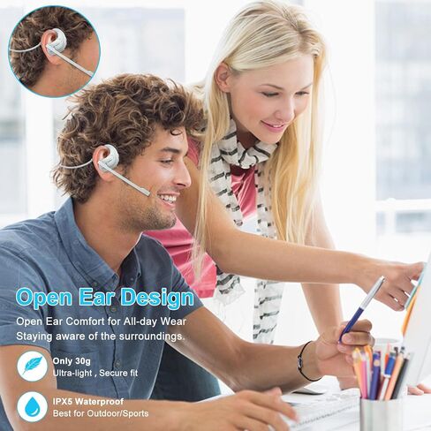iDIGMALL Bluetooth 5.3 Headset w/Magnetic Detachable Microphone, Light Open Ear Wireless Headphone w/DSP Noise Canceling Mic for Phone PC Laptop, Comfort for Office Meeting Home Work, 12H Playtime in Saudi Arabia