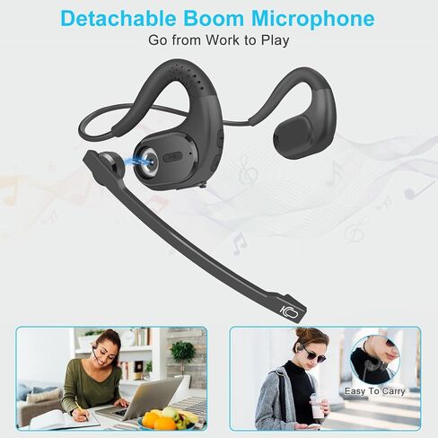 iDIGMALL Bluetooth 5.3 Headset w/Magnetic Detachable Microphone, Light Open Ear Wireless Headphone w/DSP Noise Canceling Mic for Phone PC Laptop, Comfort for Office Meeting Home Work, 12H Playtime in Saudi Arabia