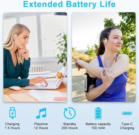 iDIGMALL Bluetooth 5.3 Headset w/Magnetic Detachable Microphone, Light Open Ear Wireless Headphone w/DSP Noise Canceling Mic for Phone PC Laptop, Comfort for Office Meeting Home Work, 12H Playtime in Saudi Arabia