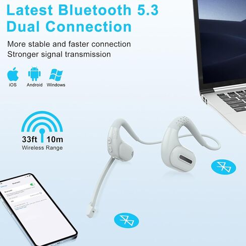 iDIGMALL Bluetooth 5.3 Headset w/Magnetic Detachable Microphone, Light Open Ear Wireless Headphone w/DSP Noise Canceling Mic for Phone PC Laptop, Comfort for Office Meeting Home Work, 12H Playtime in Saudi Arabia