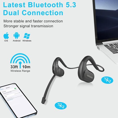 iDIGMALL Bluetooth 5.3 Headset w/Magnetic Detachable Microphone, Light Open Ear Wireless Headphone w/DSP Noise Canceling Mic for Phone PC Laptop, Comfort for Office Meeting Home Work, 12H Playtime in Saudi Arabia