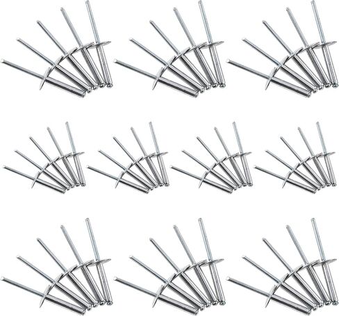 VAKTOK- 50 قطعة 3/16 × 1 بوصة (4.8 × 25 مم) مجموعة متنوعة من المسامير العمياء المصنوعة من الألومنيوم ذات شفة كبيرة برشام أعمى برشام سحب أساسي فضي للاستخدام الداخلي والخارجي برشام أعمى من النوع المفتوح in Kuwait