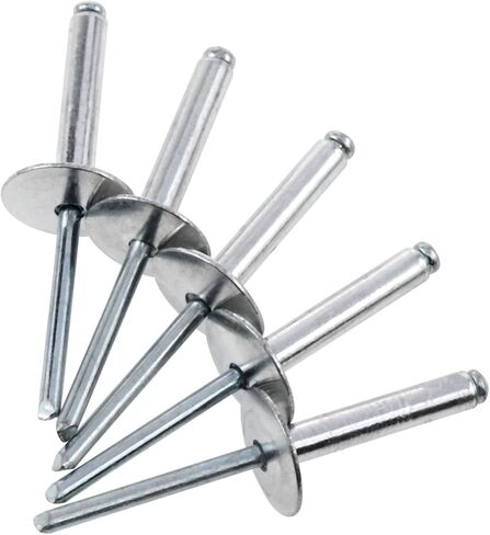 VAKTOK- 50 قطعة 3/16 × 1 بوصة (4.8 × 25 مم) مجموعة متنوعة من المسامير العمياء المصنوعة من الألومنيوم ذات شفة كبيرة برشام أعمى برشام سحب أساسي فضي للاستخدام الداخلي والخارجي برشام أعمى من النوع المفتوح in Kuwait