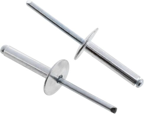 VAKTOK- 50 قطعة 3/16 × 1 بوصة (4.8 × 25 مم) مجموعة متنوعة من المسامير العمياء المصنوعة من الألومنيوم ذات شفة كبيرة برشام أعمى برشام سحب أساسي فضي للاستخدام الداخلي والخارجي برشام أعمى من النوع المفتوح in Kuwait