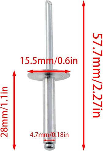 VAKTOK- 50 قطعة 3/16 × 1 بوصة (4.8 × 25 مم) مجموعة متنوعة من المسامير العمياء المصنوعة من الألومنيوم ذات شفة كبيرة برشام أعمى برشام سحب أساسي فضي للاستخدام الداخلي والخارجي برشام أعمى من النوع المفتوح in Kuwait