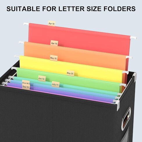 Huolewa File Organizer Box with Lid, Collapsible Hanging File Box Organizer for Letter Size Files, Decorative Black Document Filing Storage Box Organizer with Metal Slide for Office/Home -Box Only in Saudi Arabia