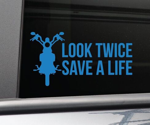 ملصق نافذة ممتص الصدمات من الفينيل لدراجة نارية Look Twice Save a Life للكمبيوتر المحمول والسيارة والشاحنة، مقاس 8.5 بوصة × 4.5 بوصة (برتقالي) in Saudi Arabia