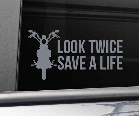 ملصق نافذة ممتص الصدمات من الفينيل لدراجة نارية Look Twice Save a Life للكمبيوتر المحمول والسيارة والشاحنة، مقاس 8.5 بوصة × 4.5 بوصة (برتقالي) in Saudi Arabia