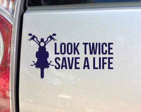 ملصق نافذة ممتص الصدمات من الفينيل لدراجة نارية Look Twice Save a Life للكمبيوتر المحمول والسيارة والشاحنة، مقاس 8.5 بوصة × 4.5 بوصة (برتقالي) in Saudi Arabia