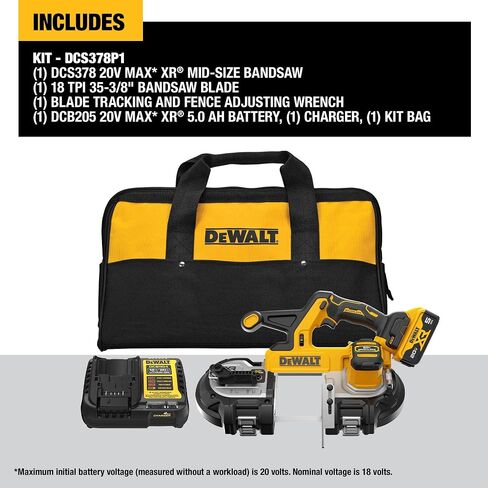 المنشار الحزامي DEWALT 20V MAX XR، محرك بدون فرش، محمول ولاسلكي، سعة القطع 3-3/8 بوصة، أداة عارية فقط (DCS378B) in Saudi Arabia