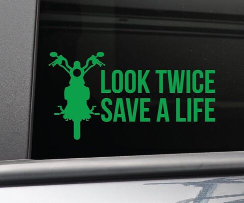 ملصق نافذة ممتص الصدمات من الفينيل لدراجة نارية Look Twice Save a Life للكمبيوتر المحمول والسيارة والشاحنة، مقاس 8.5 بوصة × 4.5 بوصة (برتقالي) in Saudi Arabia
