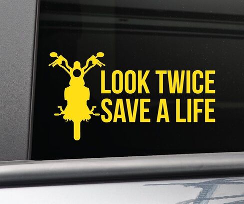 ملصق نافذة ممتص الصدمات من الفينيل لدراجة نارية Look Twice Save a Life للكمبيوتر المحمول والسيارة والشاحنة، مقاس 8.5 بوصة × 4.5 بوصة (برتقالي) in Saudi Arabia