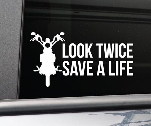ملصق نافذة ممتص الصدمات من الفينيل لدراجة نارية Look Twice Save a Life للكمبيوتر المحمول والسيارة والشاحنة، مقاس 8.5 بوصة × 4.5 بوصة (برتقالي) in Saudi Arabia